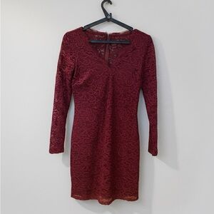 Reitman’s signature dress Lace Long Sleeve Dress in Burgundy